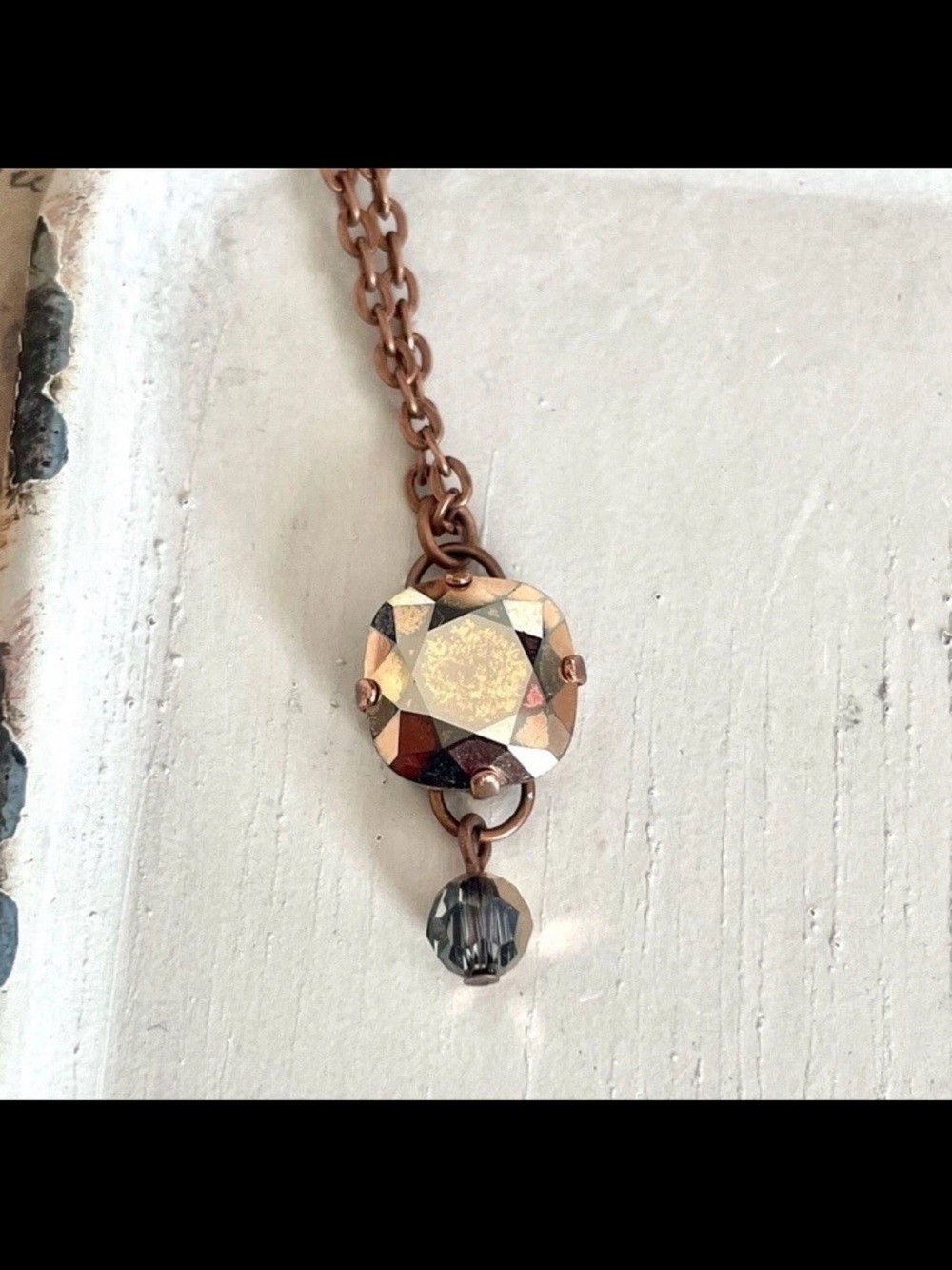 Rose Gold/Copper Swarovsky Crystal Faceted Pendant Necklace Boho Fairy Western!